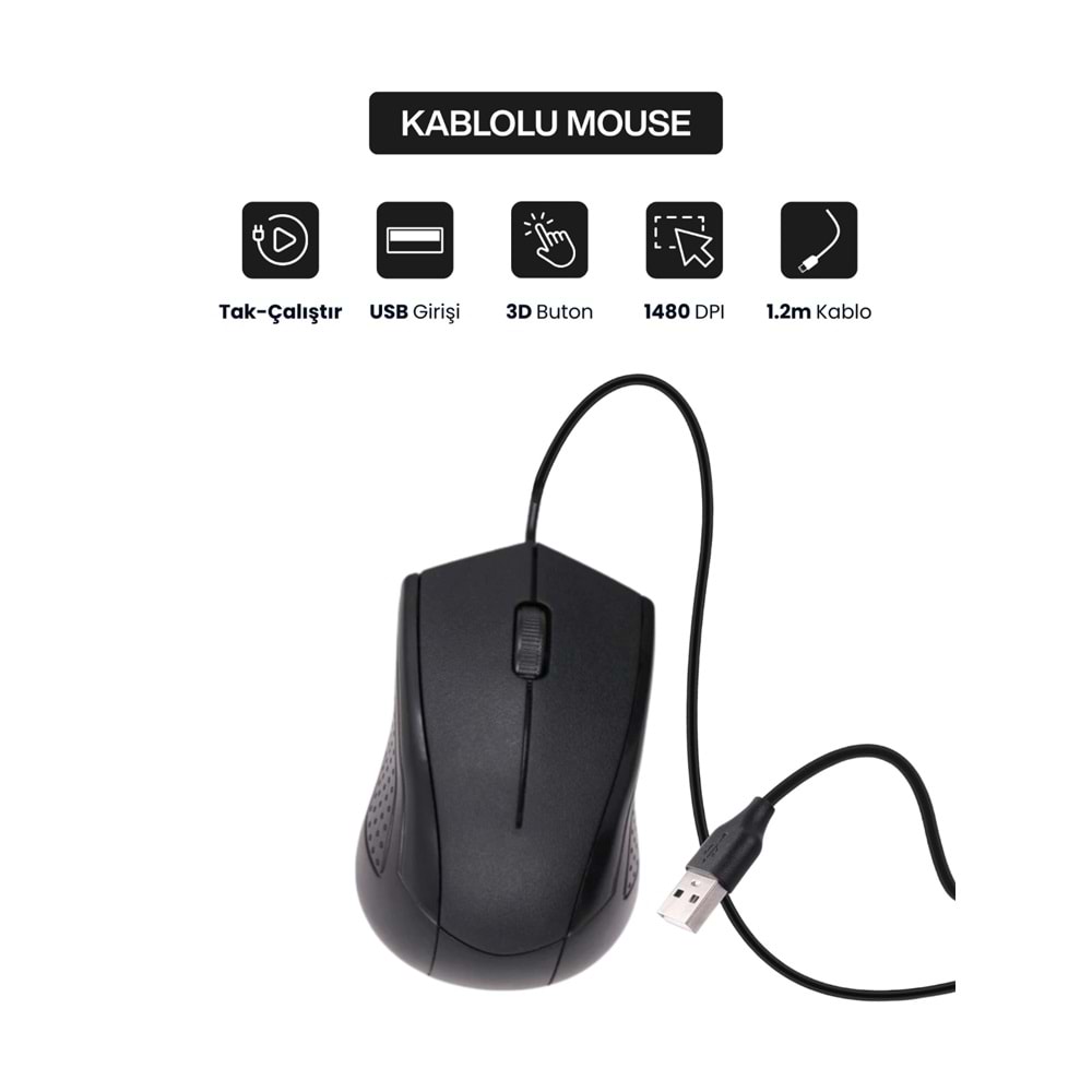 CONCORD C-29 USB Kablolu 3D Optik Mouse Siyah