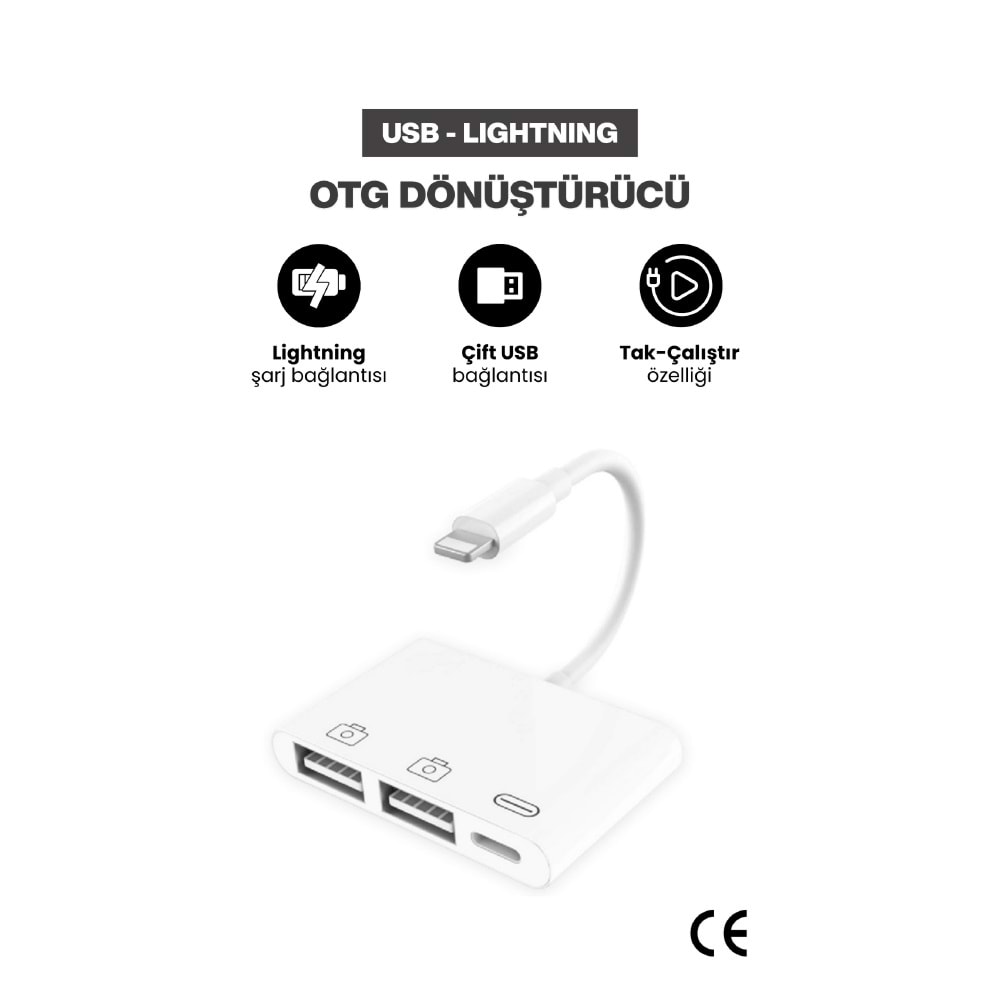 CONCORD JH-0511 Çift USB Bağlantı Lightning OTG Dönüştürücü