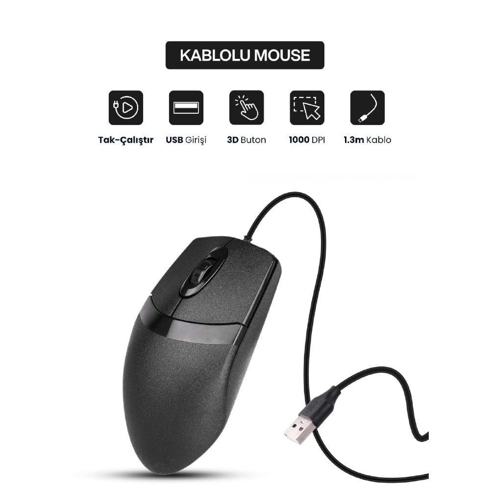CONCORD C-30 USB Kablolu 3D Optik LED Mouse