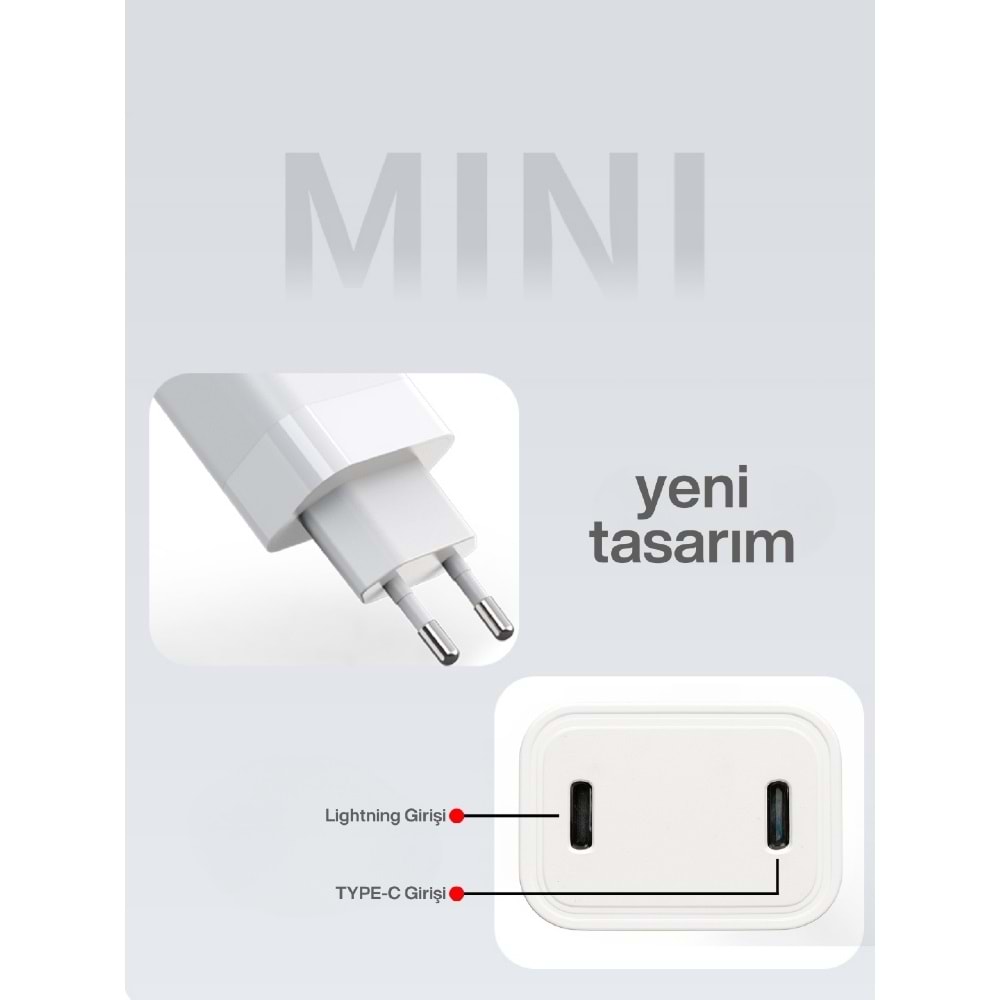 SPRANGE PLT-27 27W USB-L / USB-C PD Şarj Başlık Lightning – USB-C Data & Şarj Kablo