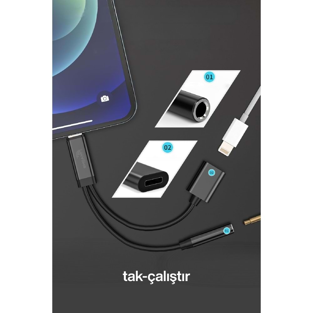 SHOAMI SH-016 2in1 Lightning Aux Çevirici