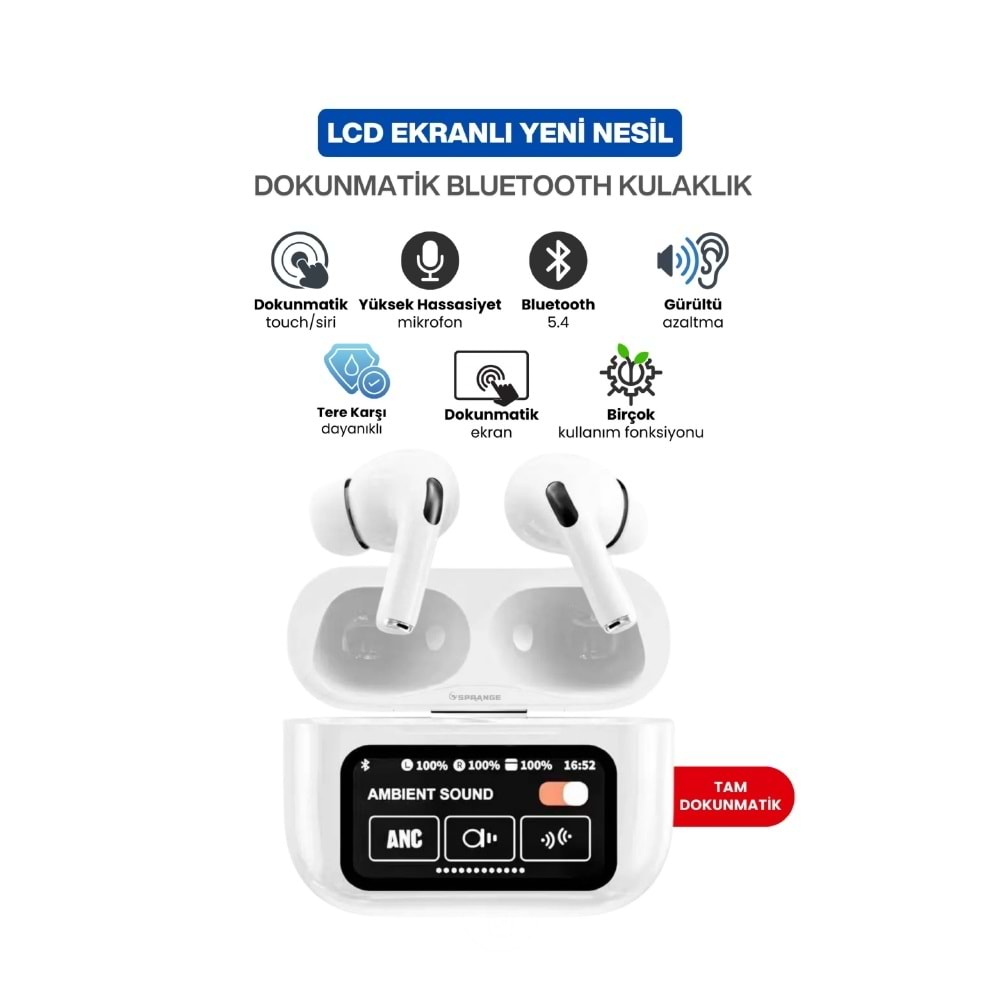 SPRANGE AP9 PRO Dokunmatik Ekran Bluetooth TWS Kulaklık