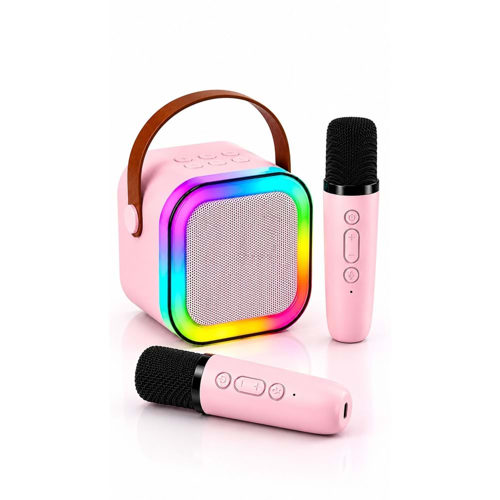 K12 Bt/Usb/Aux Çift Mikrofonlu Karaoke Hoparlör Pembe