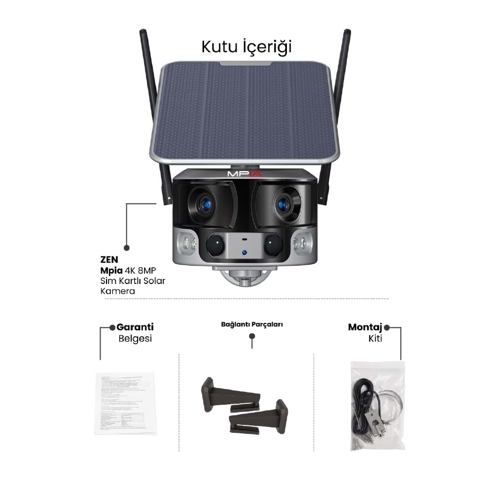 MPIA ZEN 4K / 8 MP Panoramik Çift Lens 4G Sim Kart / Solar Kamera