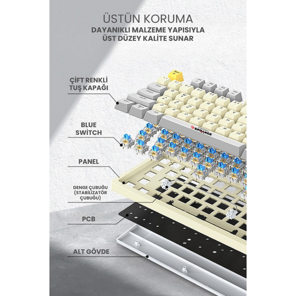 SPRANGE MK-12 Mekanik Gaming USB Q Klavye 9 Farklı RGB Aydınlatma Türkçe