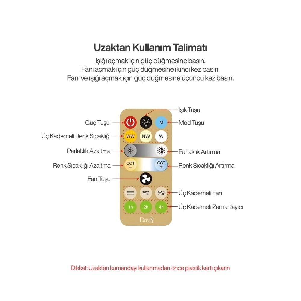 SHOAMI LDC-PS160 Kumandalı Döner Başlıklı Işıklı Vantilatör