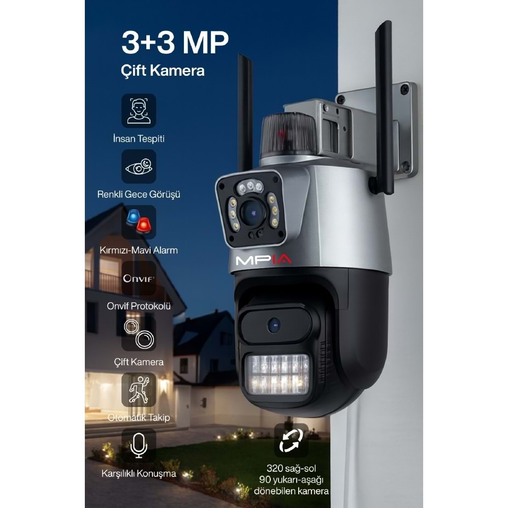 MPIA UME 3 MP + 3 MP Çift Lens Wi-Fi TF Kart Girişli Kamera
