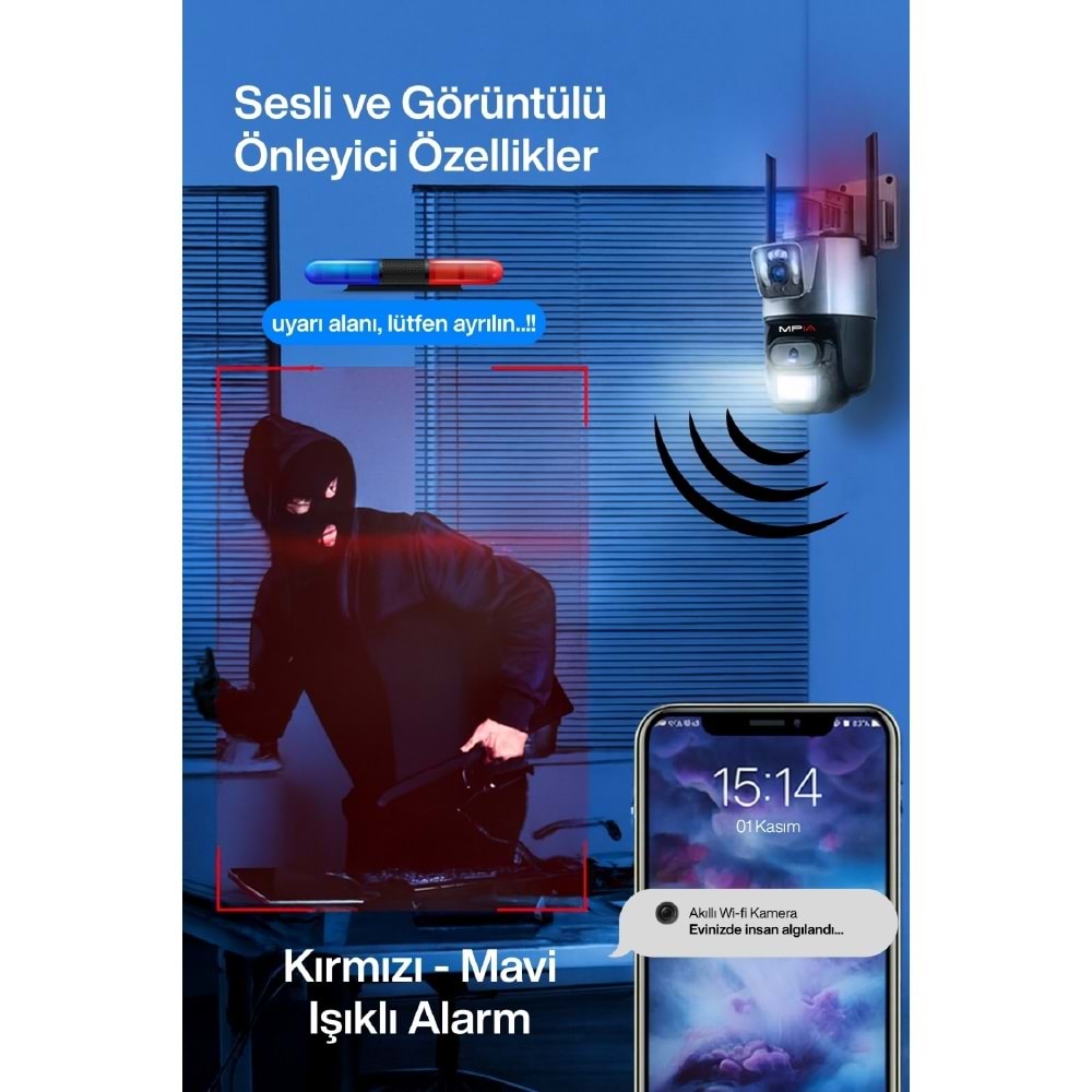 MPIA UME 3 MP + 3 MP Çift Lens Wi-Fi TF Kart Girişli Kamera