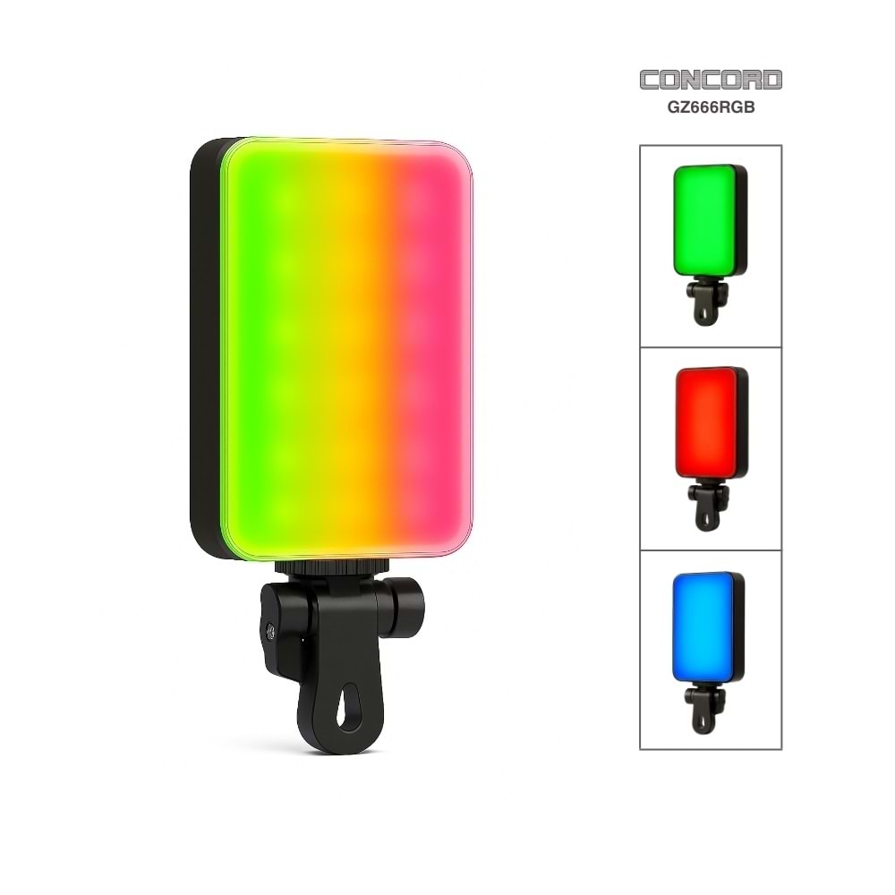 CONCORD GZ666RGB Clip-Fill Taşınabilir Mini RGB Led Selfie Işığı