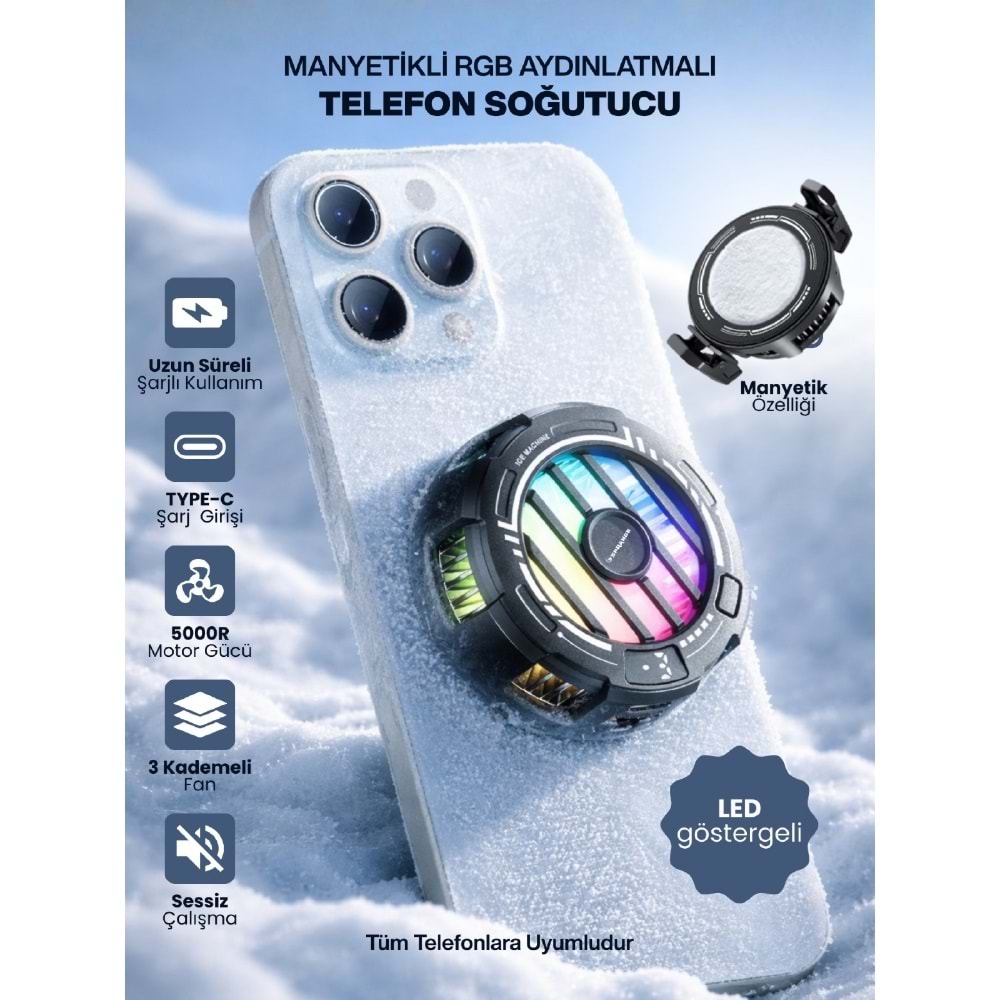 SPRANGE SR-MC7 RGB Aydınlatma Manyetik 3 Kademeli 8*5*4cm Telefon Soğutucu