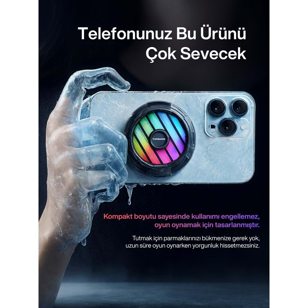 SPRANGE SR-MC7 RGB Aydınlatma Manyetik 3 Kademeli 8*5*4cm Telefon Soğutucu