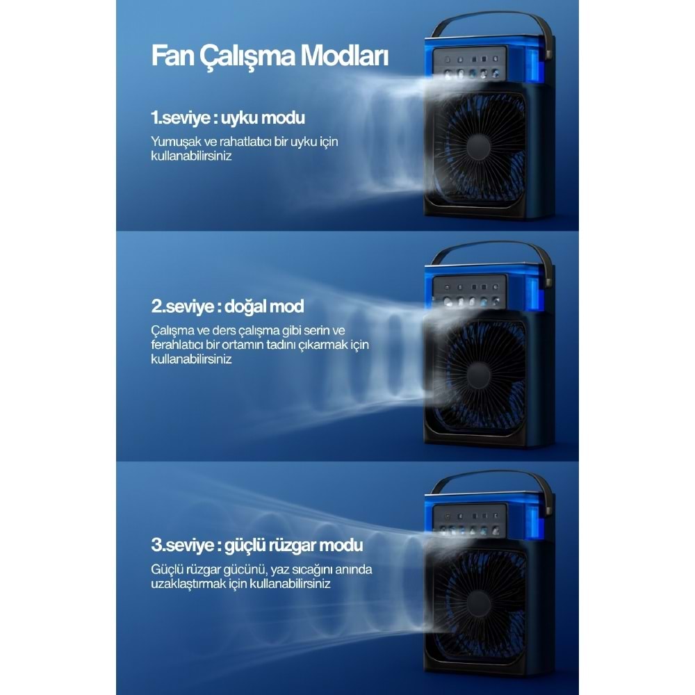 CONCORD MS-55 Hava Nemlendirici RGB Işıklı Soğutucu Fan Siyah