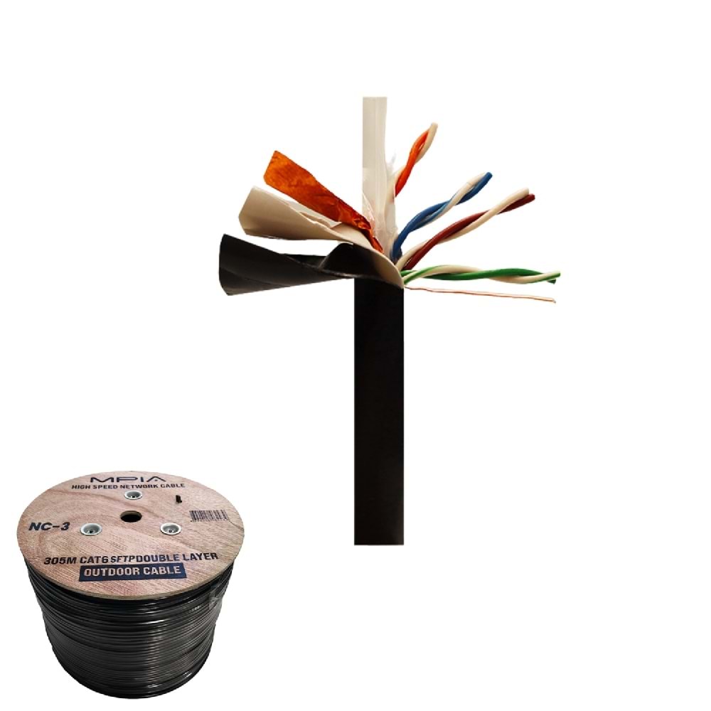MPIA NC-3 305 Metre / 0.57mm CAT6 SFTP Çift Katmanlı Dış Ortam İnternet Kablosu