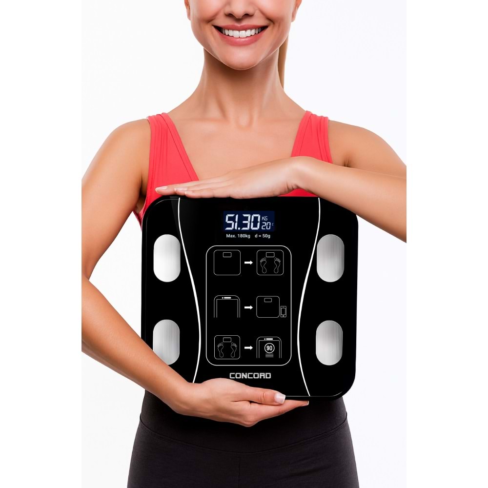 CONCORD C-W01 Akıllı Bluetooth Baskül Siyah