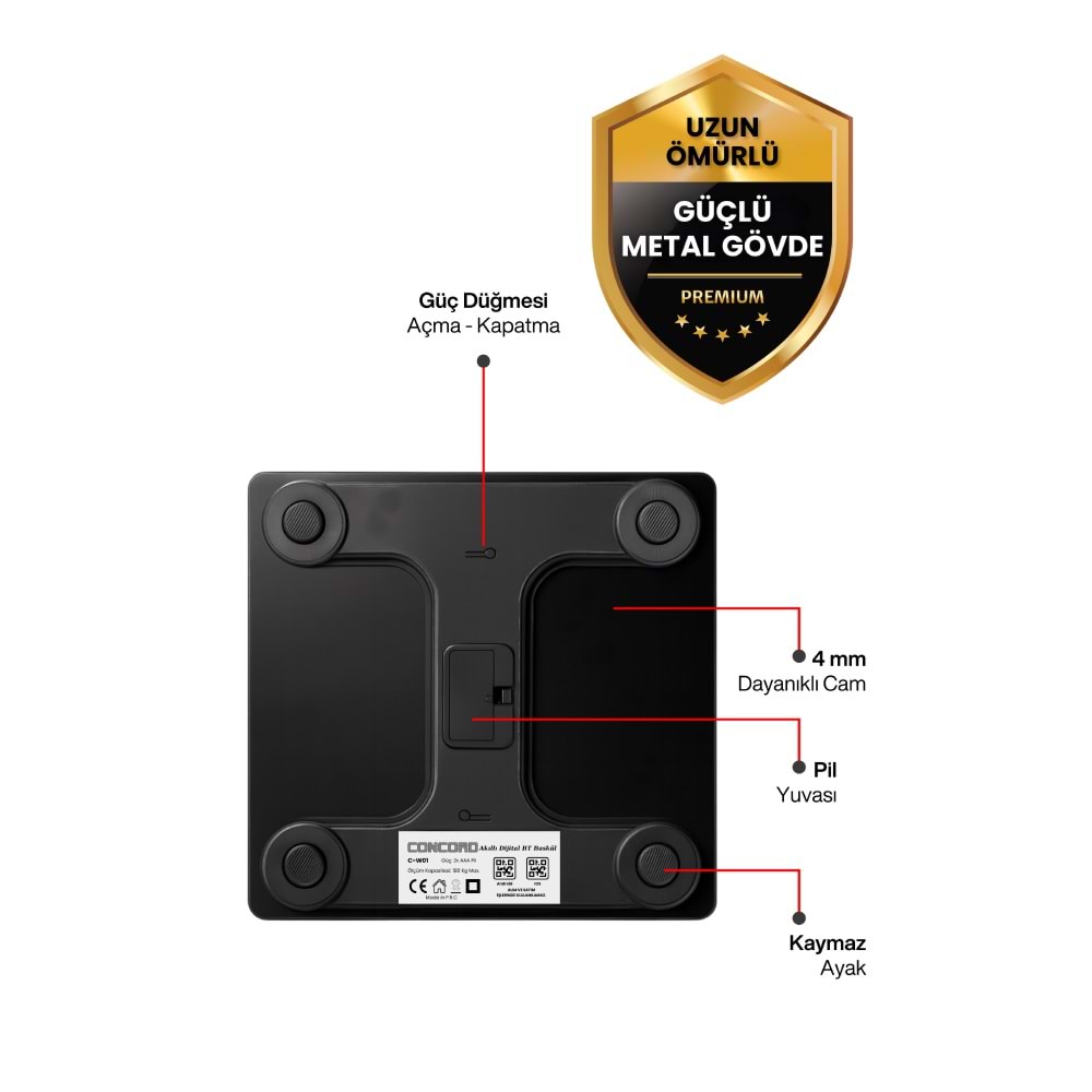 CONCORD C-W01 Akıllı Bluetooth Baskül Siyah