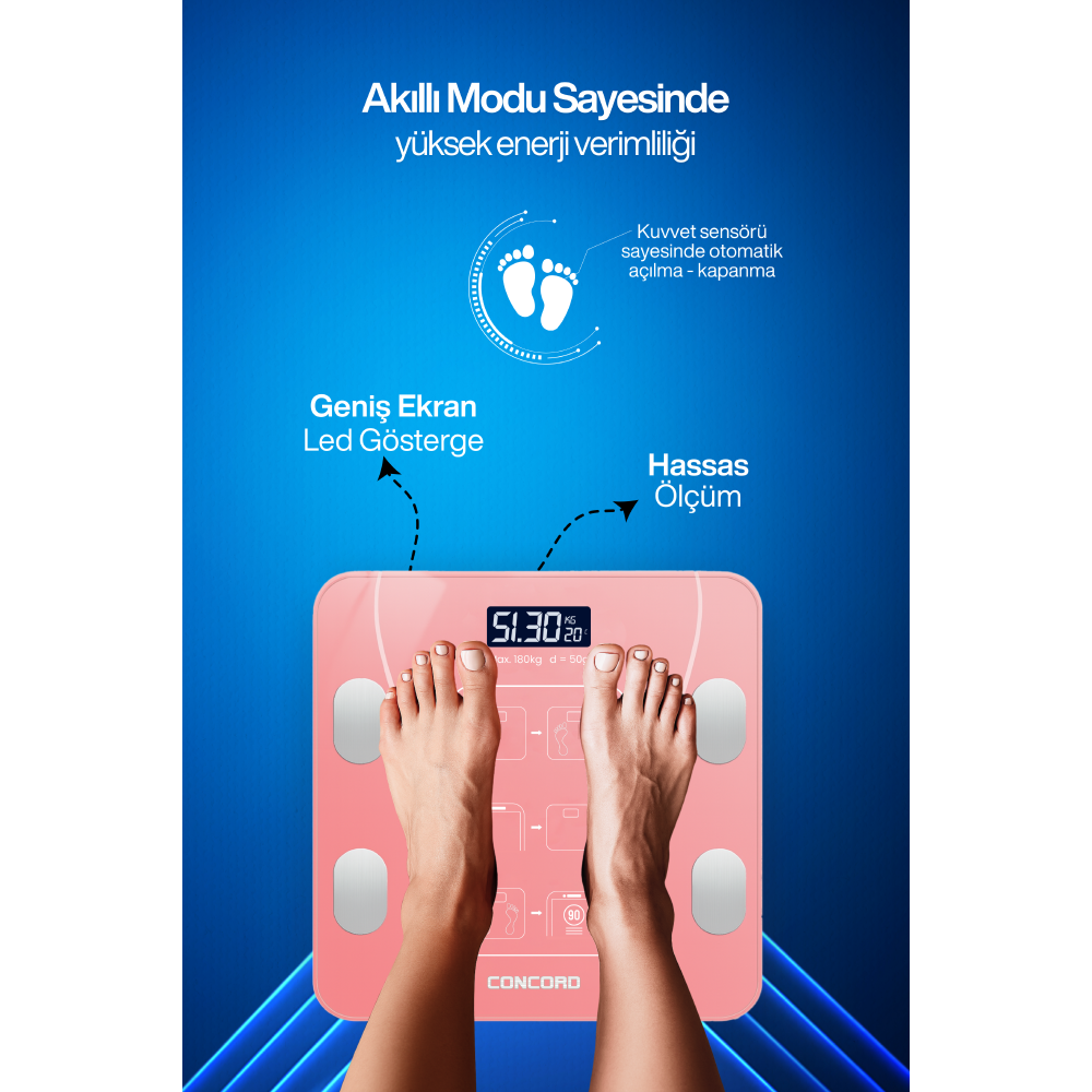 CONCORD C-W01 Akıllı Bluetooth Baskül Pembe