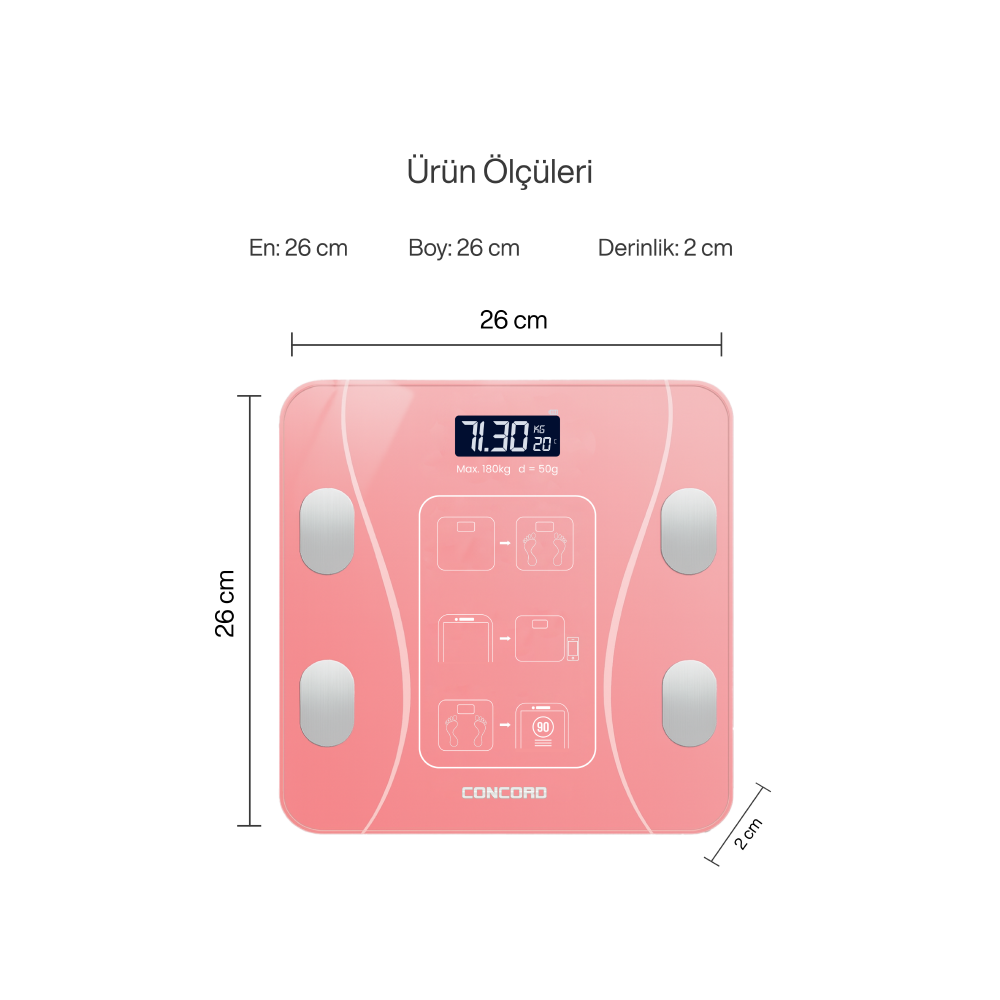 CONCORD C-W01 Akıllı Bluetooth Baskül Pembe