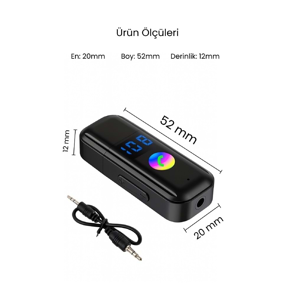 CONCORD BT-16 2IN1 Bluetooth Receiver | USB-Aux Kablo Ses Kontrol Ekran