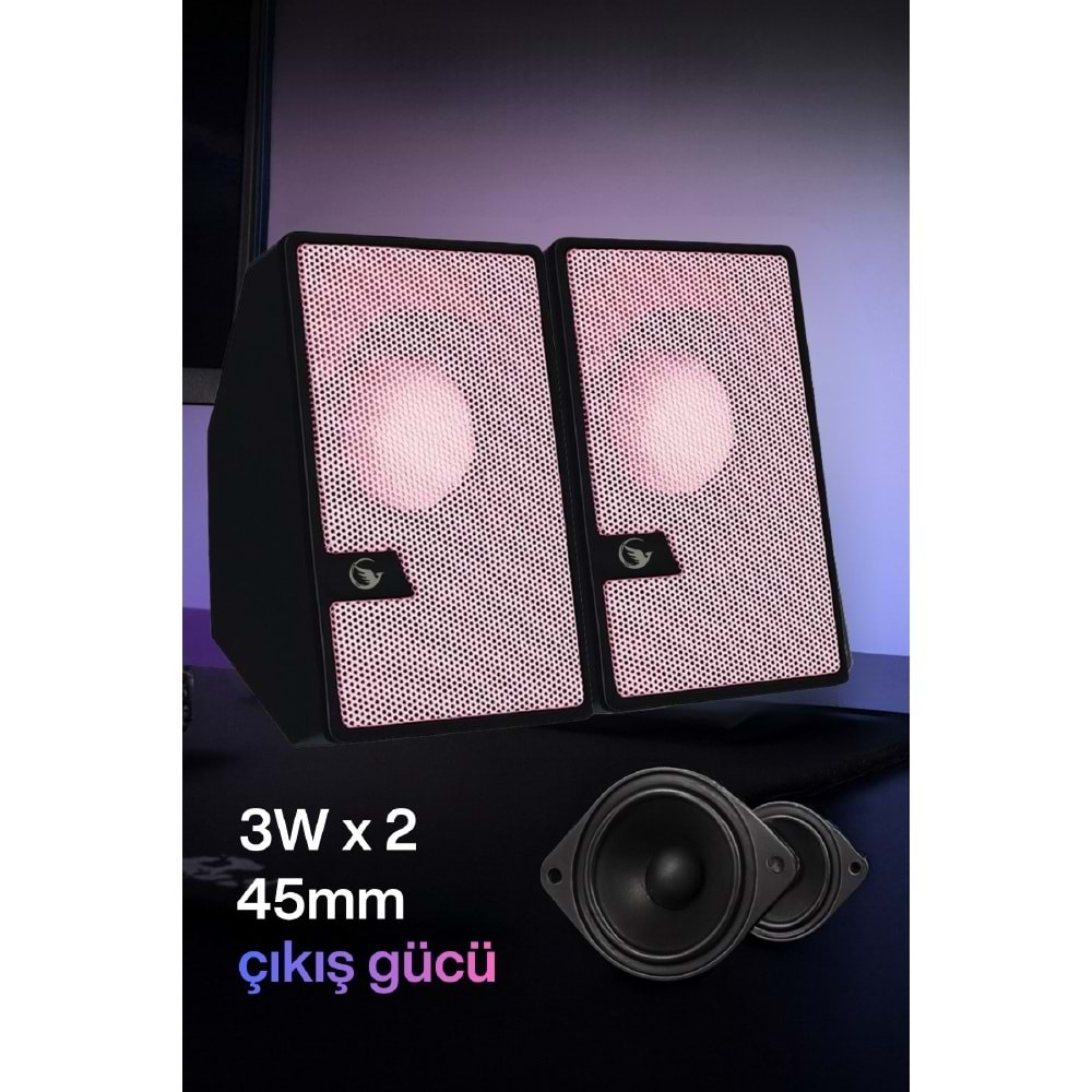 Sprange SR-PN784 3W*2 USB 2.0 + 3.5mm USB 5V Hoparlör Pembe