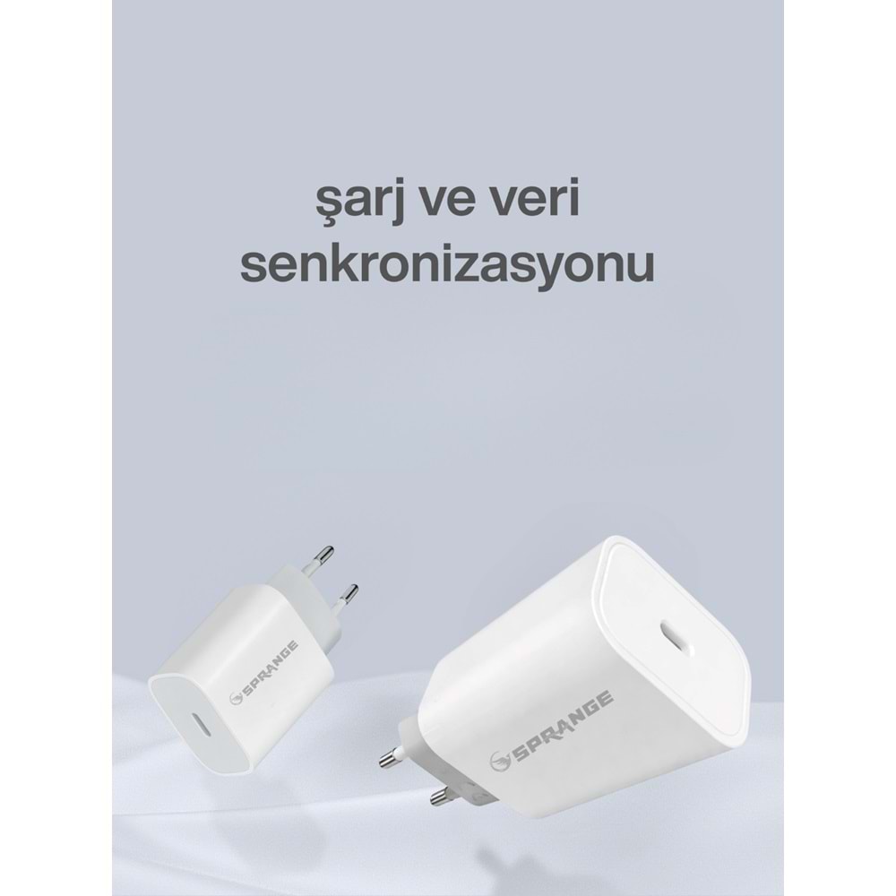 SPRANGE PT-45S 45W Type-C Iphone 15/16/17 Uyumlu Hızlı Şarj Adaptörü