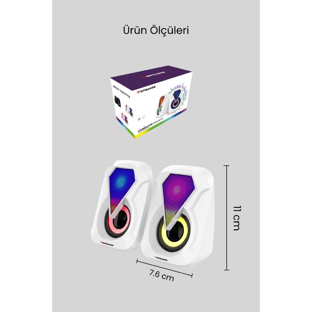 Sprange SR-PN785 2.0 3W*2 USB + 3.5mm 5V Hoparlör Beyaz