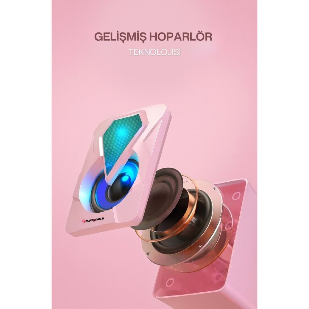Sprange SR-PN785 2.0 3W*2 USB + 3.5mm 5V Hoparlör Pembe