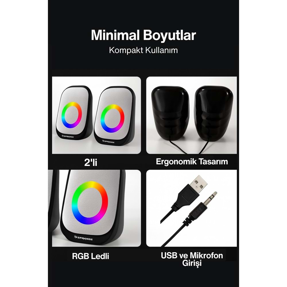 Sprange SR-PN786 2.0 3W*2 USB + 3.5mm 5V Hoparlör Beyaz