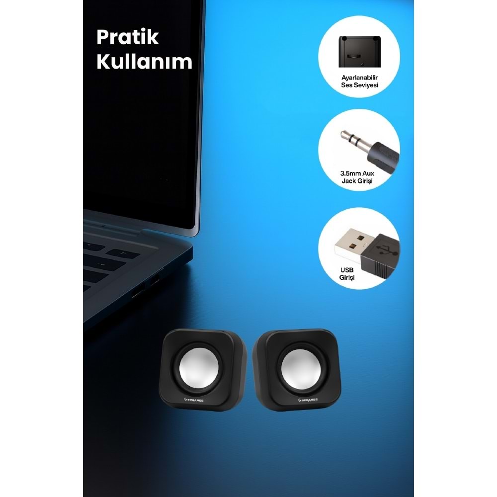 Sprange SR-PN99 2W*2 USB 2.0 + 3.5mm 5V Hoparlör Siyah