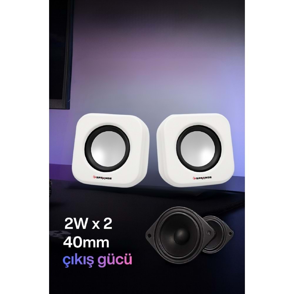Sprange SR-PN99 2W*2 USB 2.0 + 3.5mm 5V Hoparlör Beyaz
