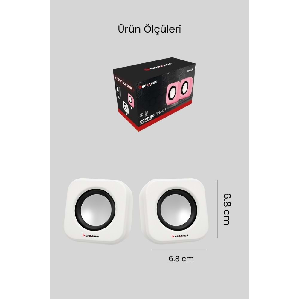 Sprange SR-PN99 2W*2 USB 2.0 + 3.5mm 5V Hoparlör Beyaz