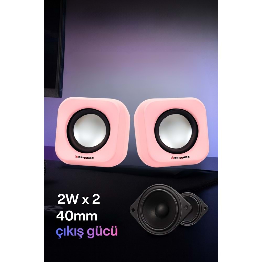Sprange SR-PN99 2W*2 USB 2.0 + 3.5mm 5V Hoparlör Pembe