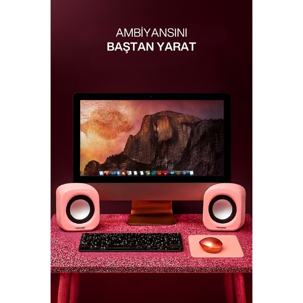 Sprange SR-PN99 2W*2 USB 2.0 + 3.5mm 5V Hoparlör Pembe