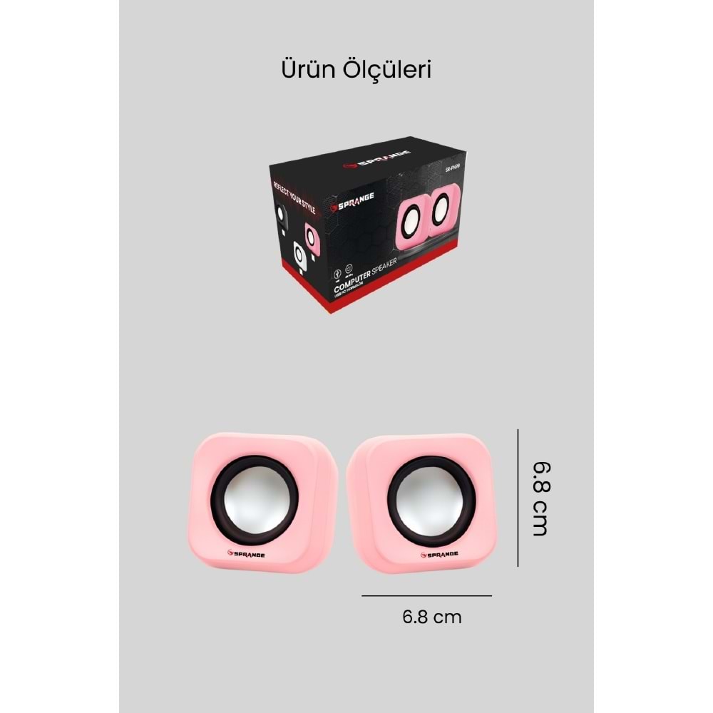 Sprange SR-PN99 2W*2 USB 2.0 + 3.5mm 5V Hoparlör Pembe
