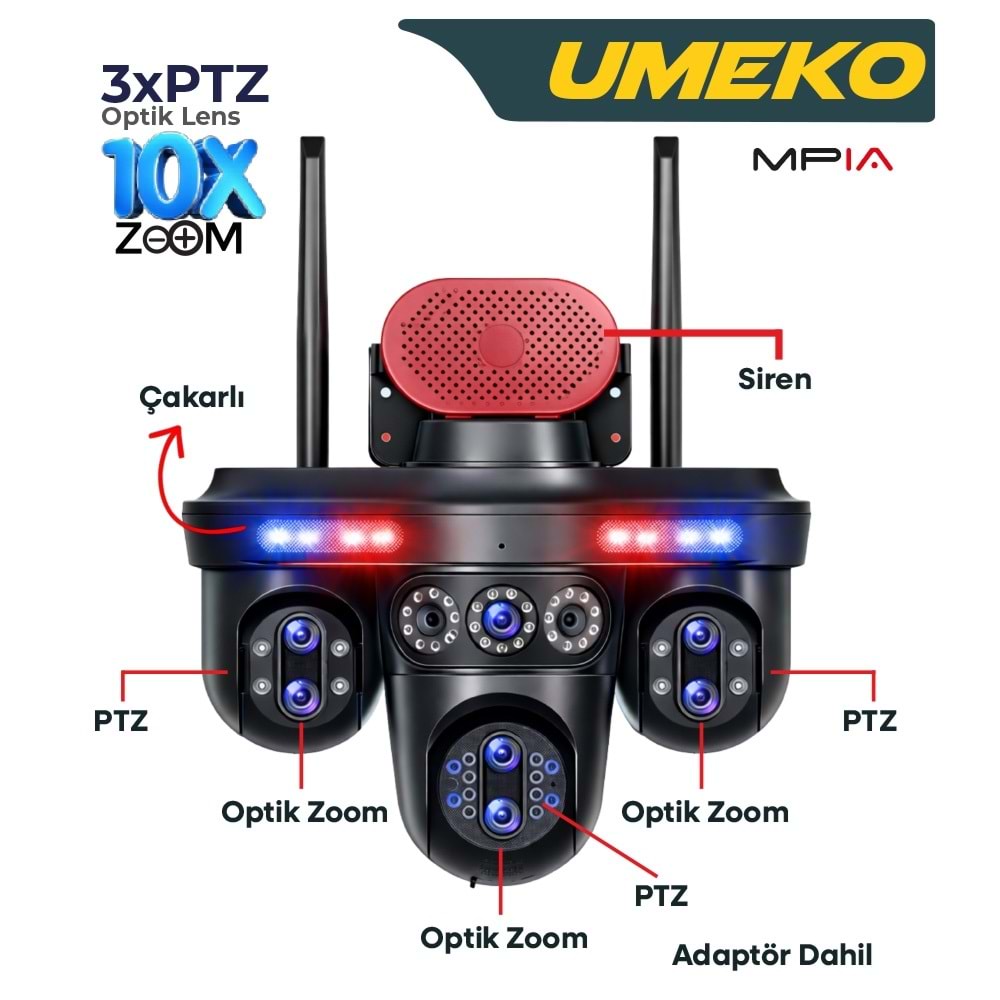 MPIA UMEKO 28 MP 7 Lens 3*PTZ 10X Optic Zoom Wi-Fi Kamera
