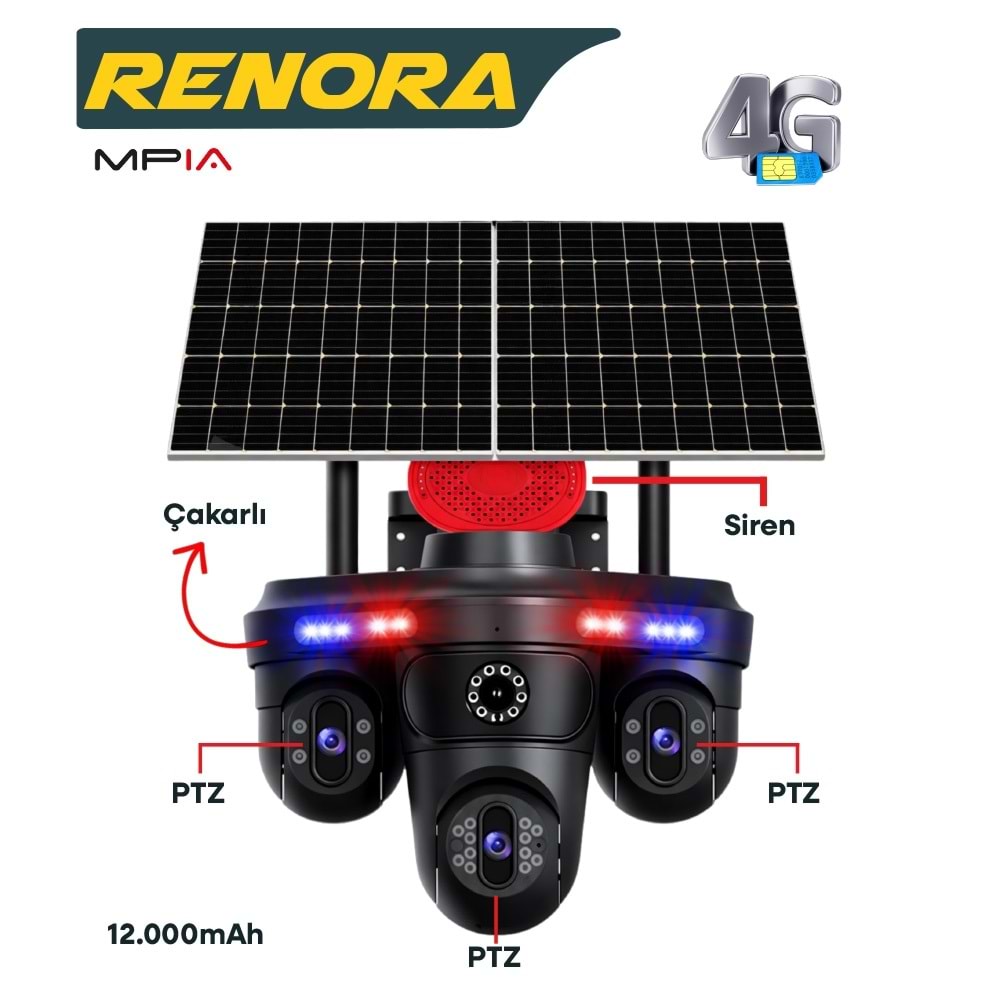 MPIA RENORA 16 MP 4 Lens 4G SIM 3*PTZ Solar Kamera