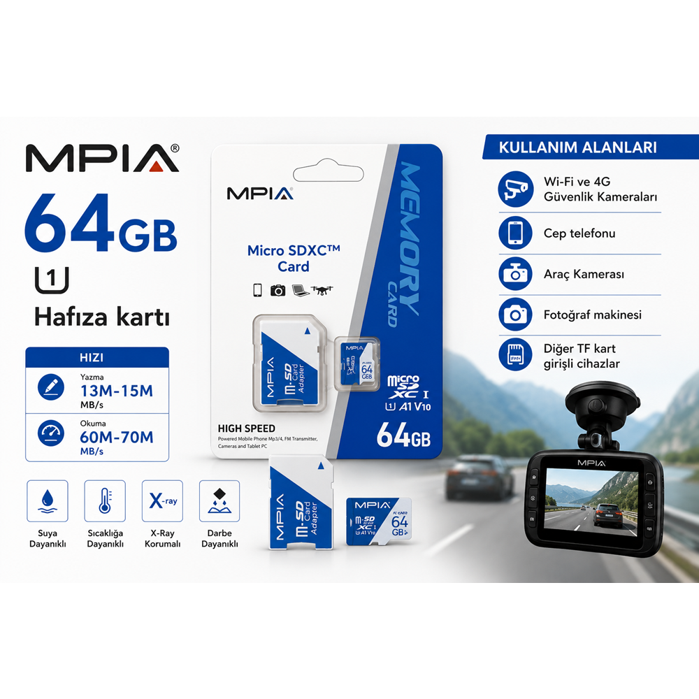 MPIA 64 GB High Speed 64GB TF Kart & SD Adaptör