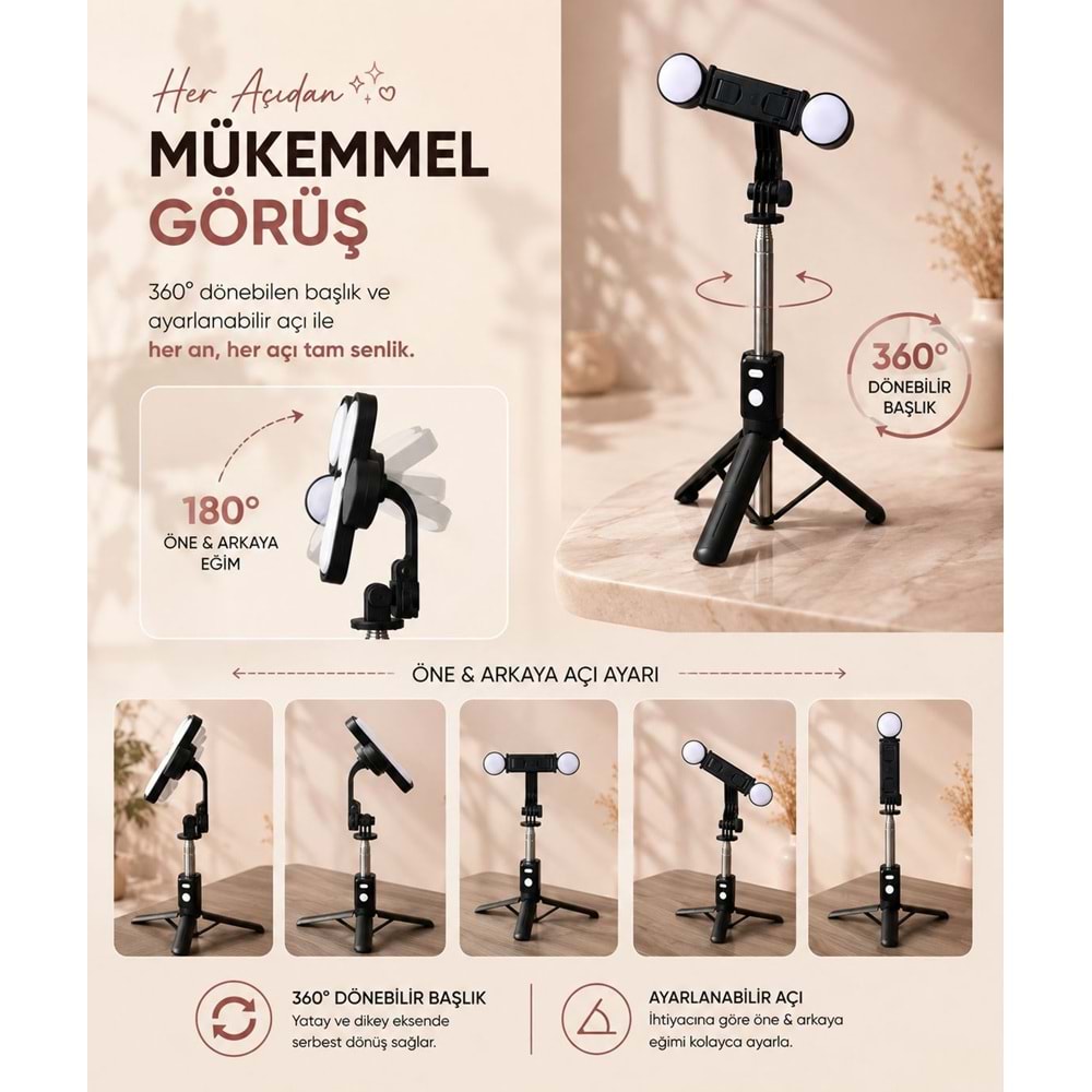 B11S Bluetooth Kumandalı Selfie Çubuğu ve Tripod Siyah