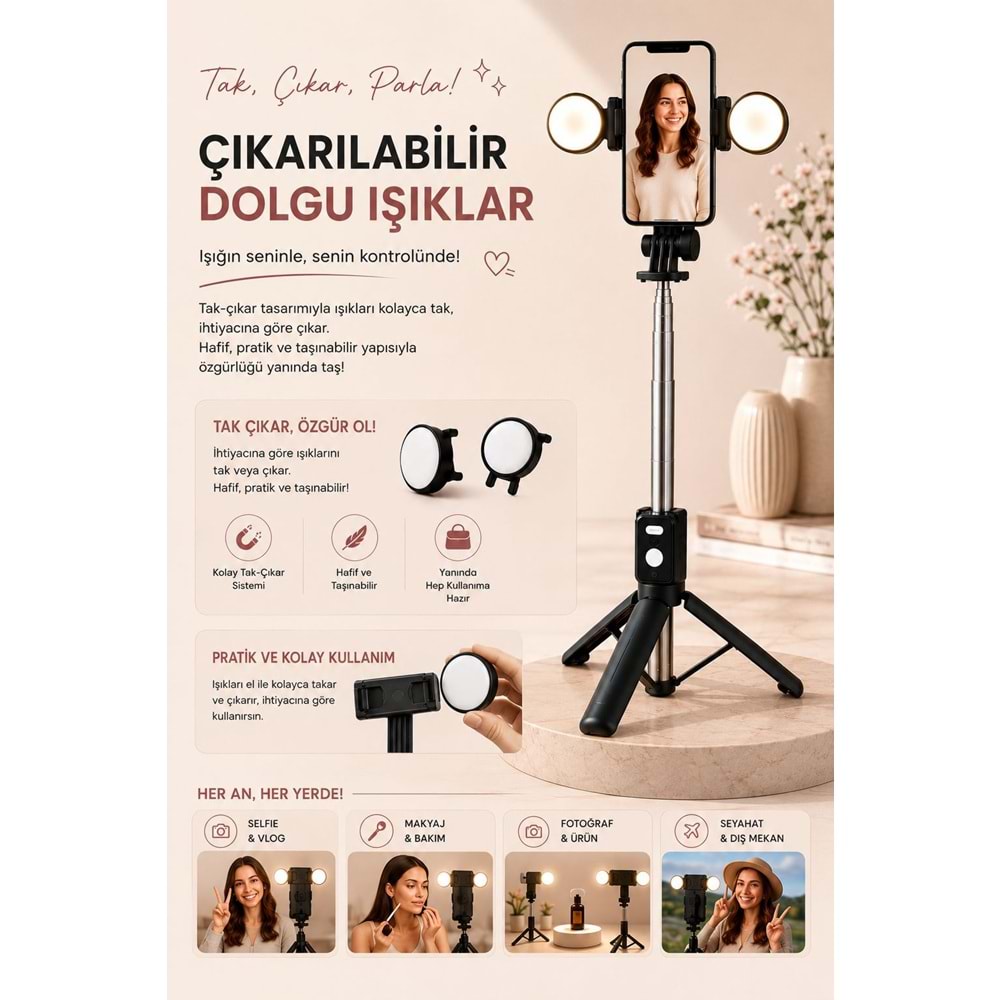 B11S Bluetooth Kumandalı Selfie Çubuğu ve Tripod Siyah