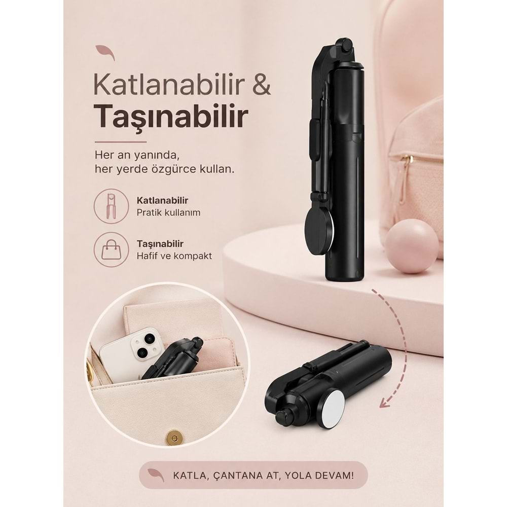 B11S Bluetooth Kumandalı Selfie Çubuğu ve Tripod Siyah