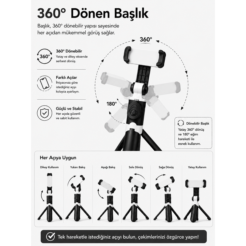 XT-09 Bluetooth Kumandalı Selfie Çubuğu ve Tripod Siyah