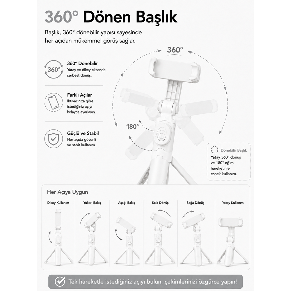 XT-09 Bluetooth Kumandalı Selfie Çubuğu ve Tripod Beyaz