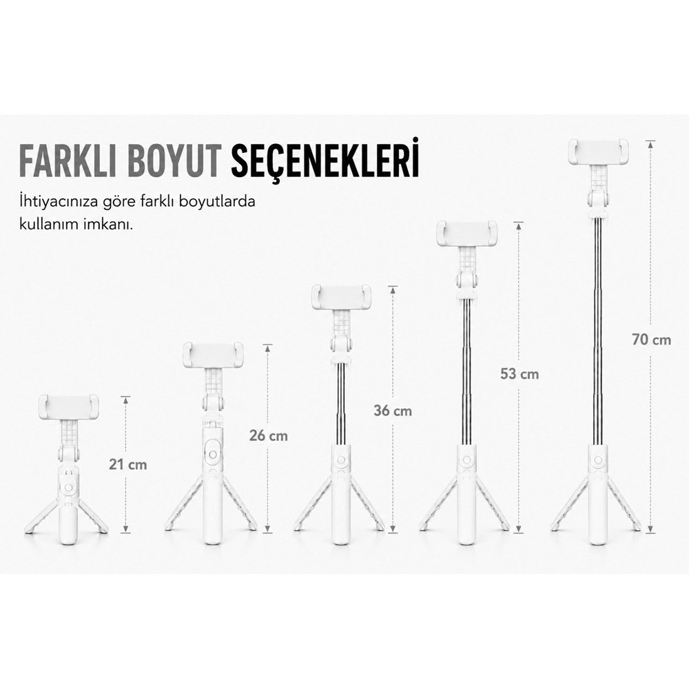XT-09 Bluetooth Kumandalı Selfie Çubuğu ve Tripod Beyaz