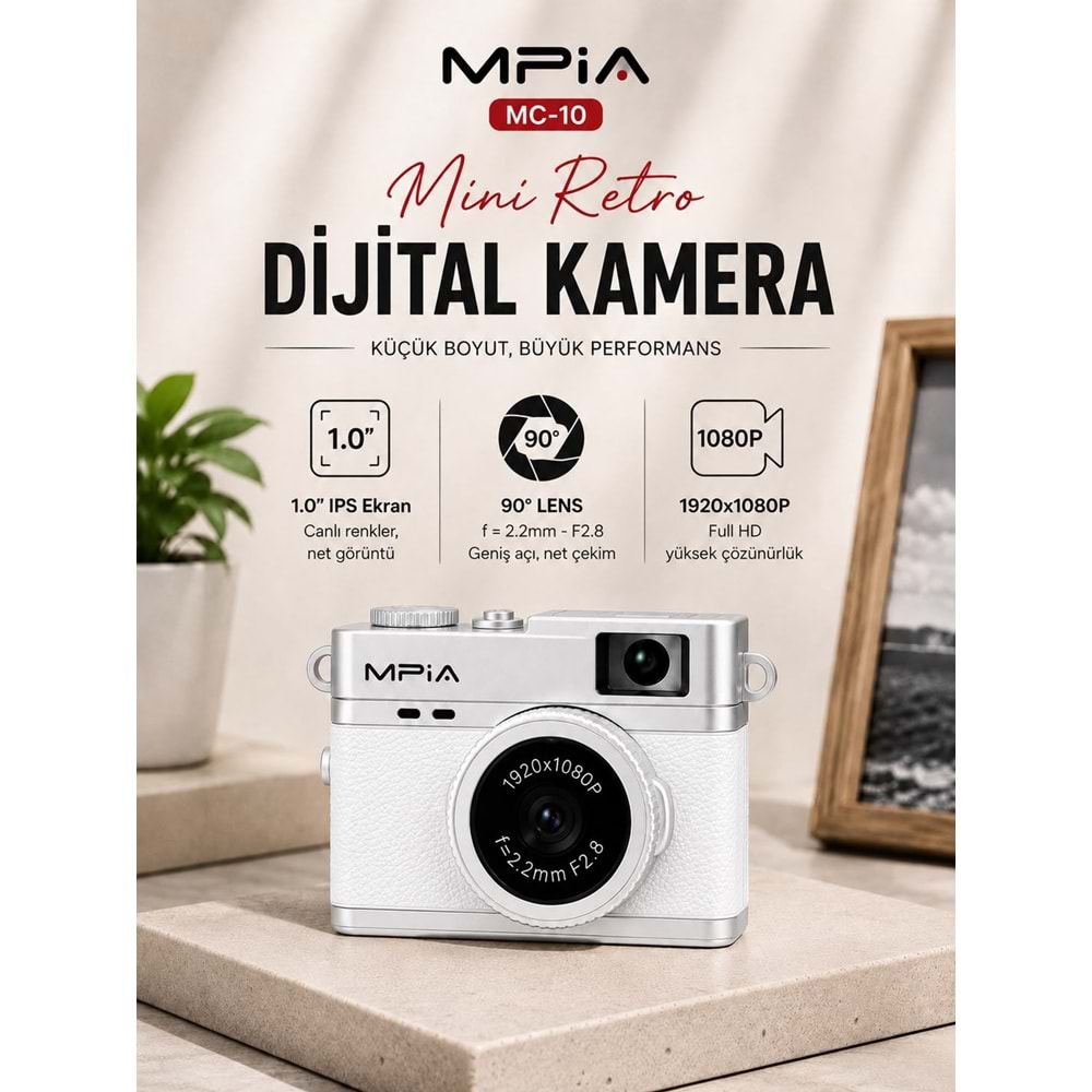 MPIA MC-10 Mini Retro Dijital TF Kartlı Kamera Beyaz