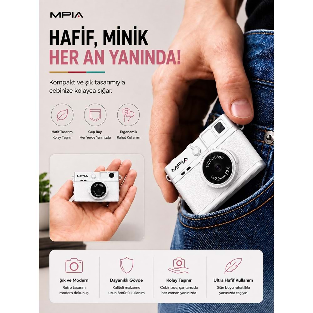MPIA MC-10 Mini Retro Dijital TF Kartlı Kamera Beyaz