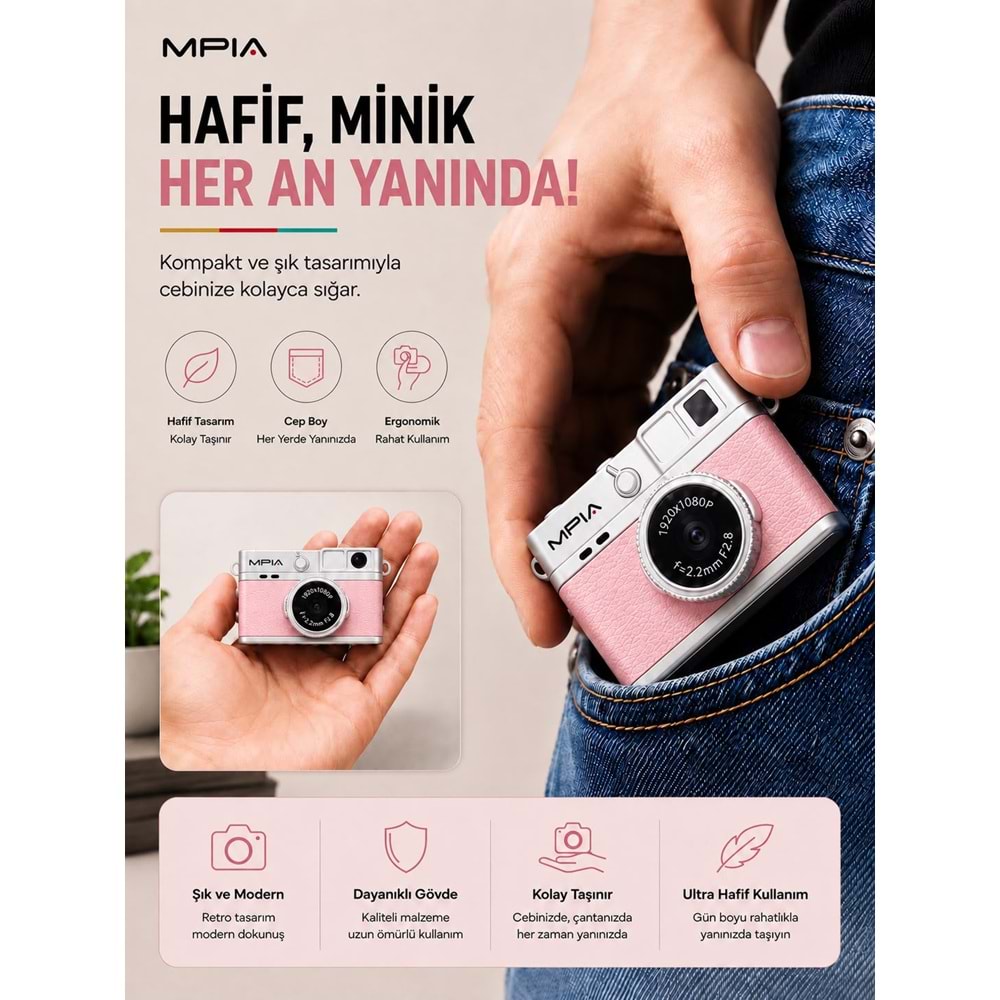 MPIA MC-10 Mini Retro Dijital TF Kartlı Kamera Pembe