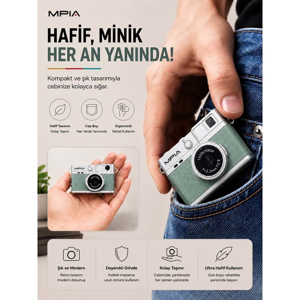 MPIA MC-10 Mini Retro Dijital TF Kartlı Kamera Yeşil