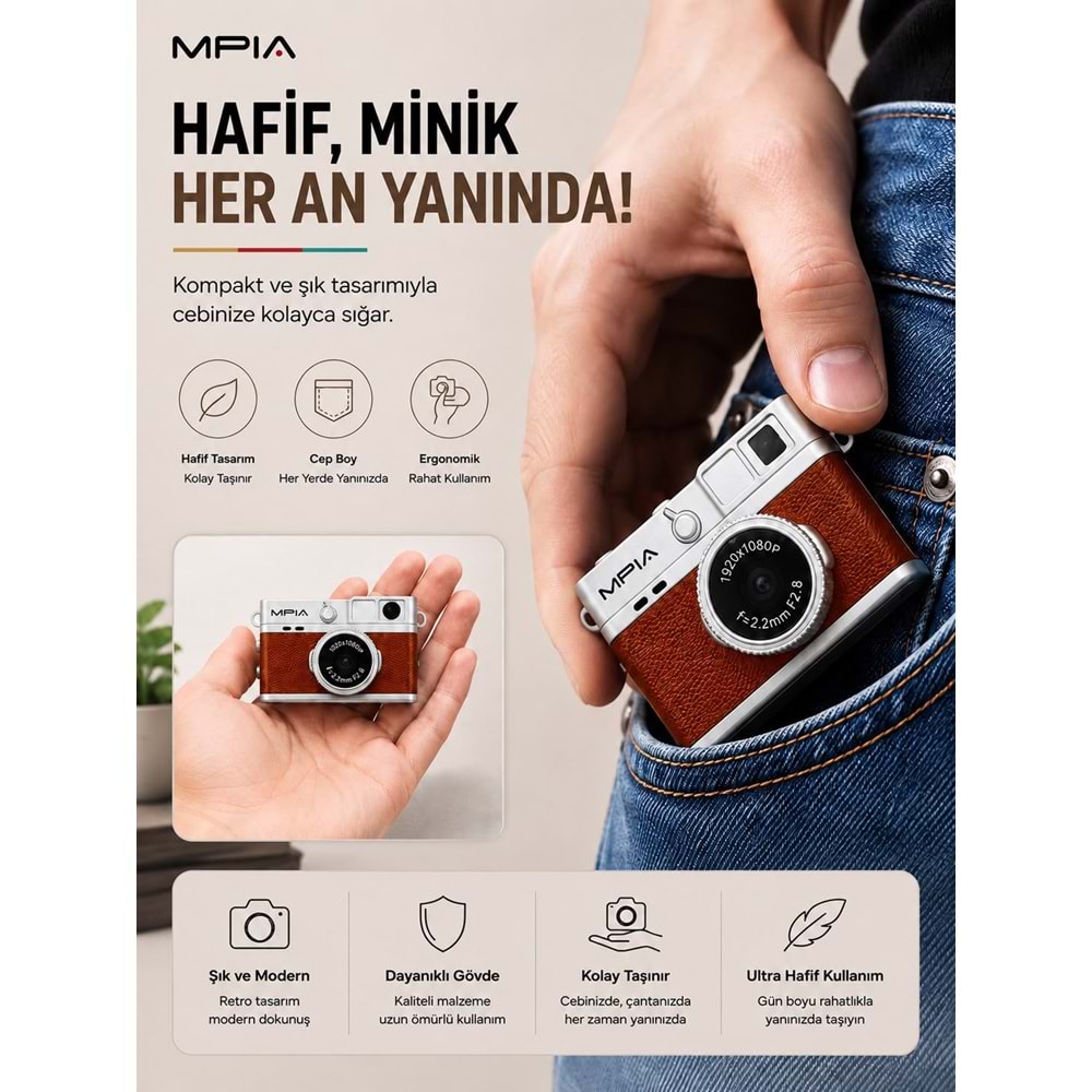 MPIA MC-10 Mini Retro Dijital TF Kartlı Kamera Kahverengi