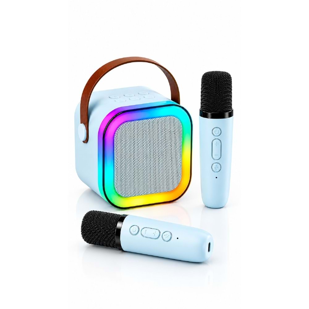 K12 Bt/Usb/Aux Çift Mikrofonlu Karaoke Hoparlör Mavi