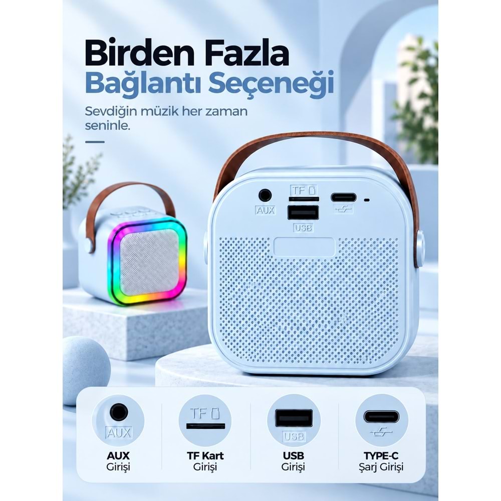 K12 Bt/Usb/Aux Çift Mikrofonlu Karaoke Hoparlör Mavi