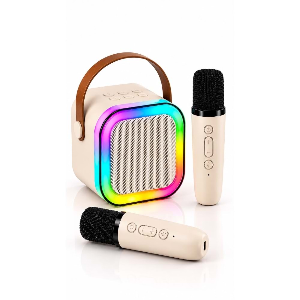 K12 Bt/Usb/Aux Çift Mikrofonlu Karaoke Hoparlör Bej
